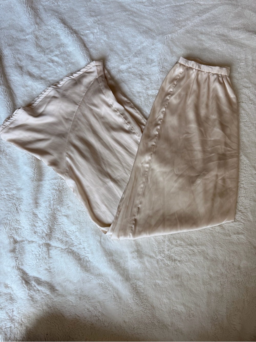 Oh Polly Pale Cream Satin Wide Leg Pants